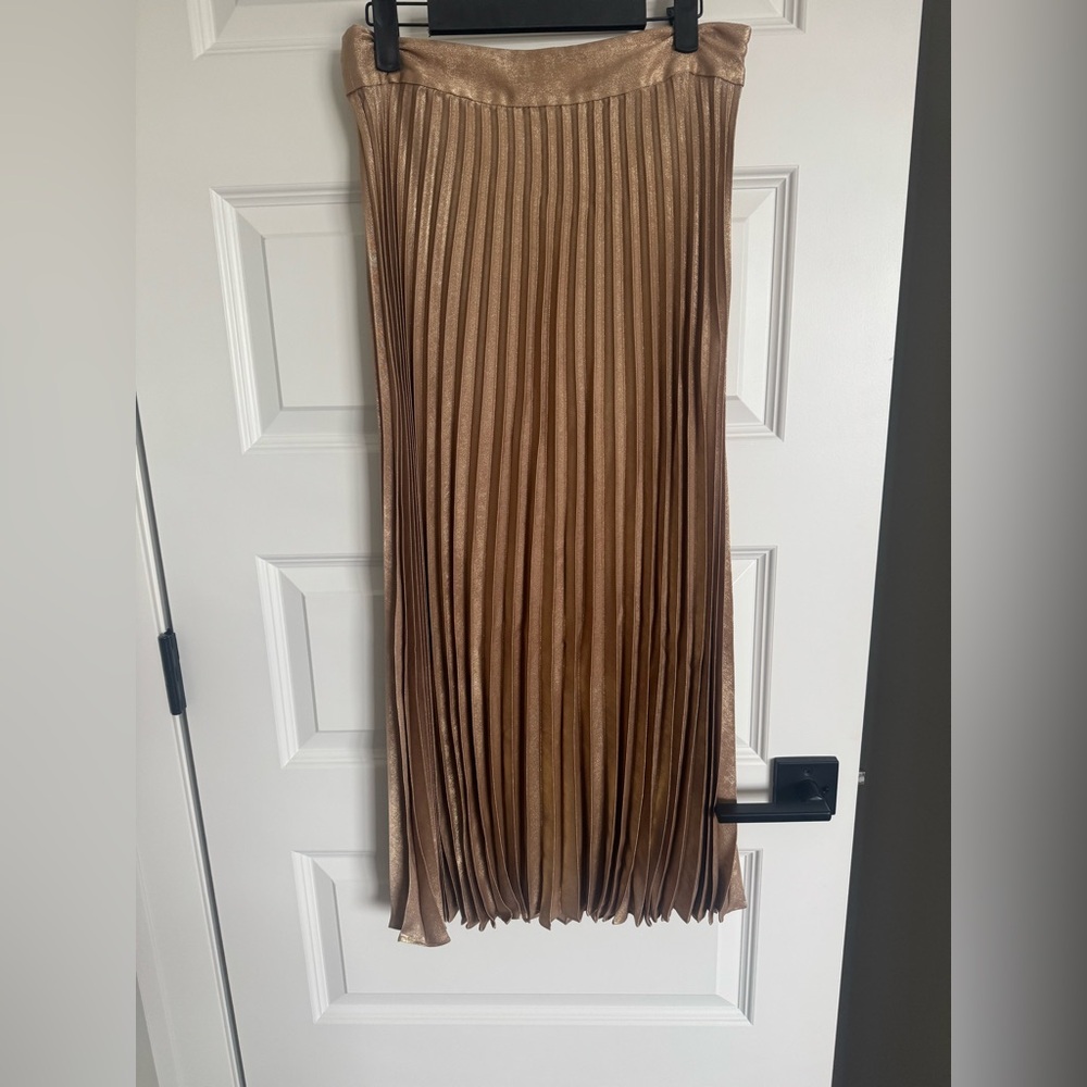 Sezane DUNE gold pleated midi skirt classic chic universal piece sz 36